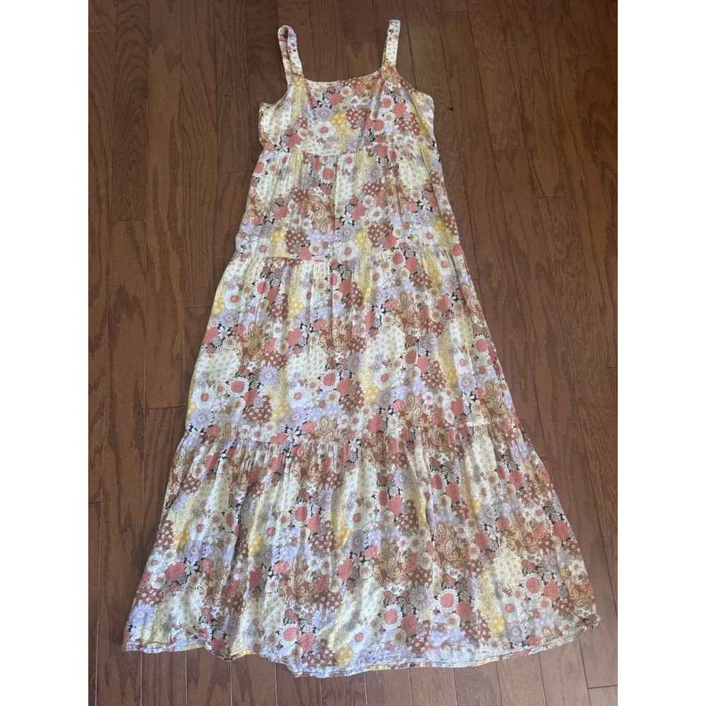 SO Goods For Life Floral Paisley Tiered Maxi Dress Size L Boho Cottagecore - Picture 2 of 11